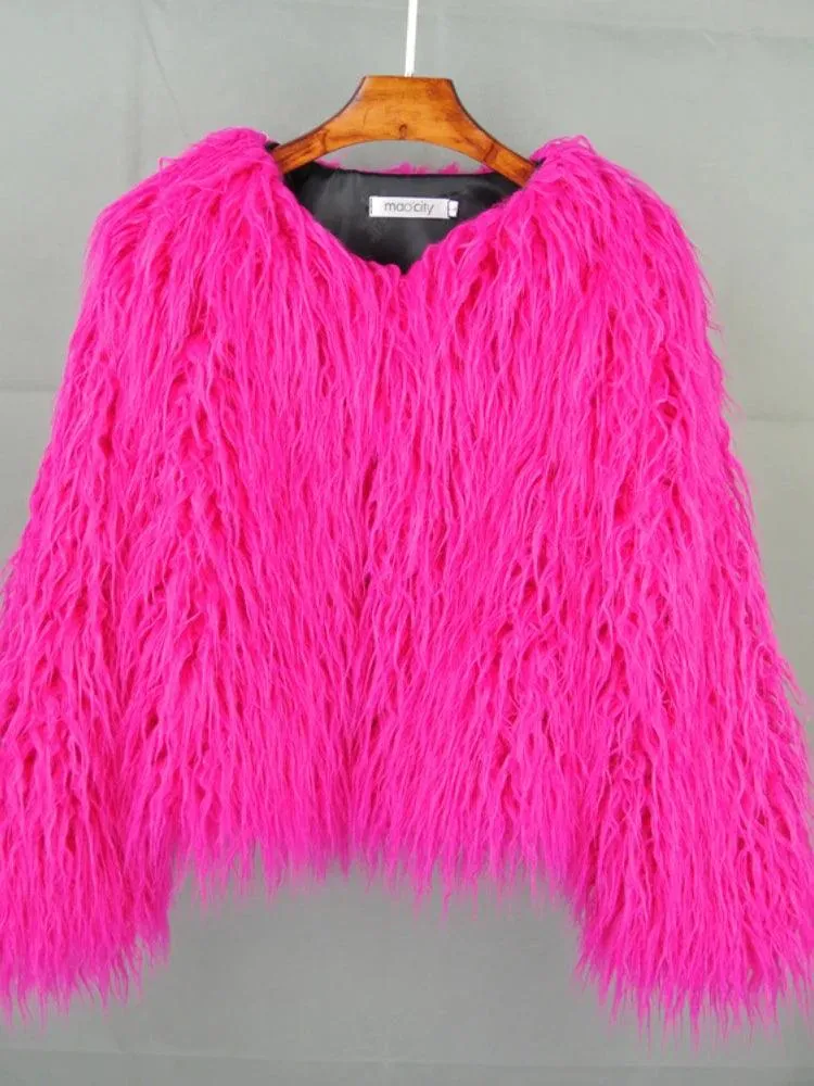 2023 Women Faux Fur Coat Autumn Winter High Quality Fluffy Short Coat Faux Fur Jacket