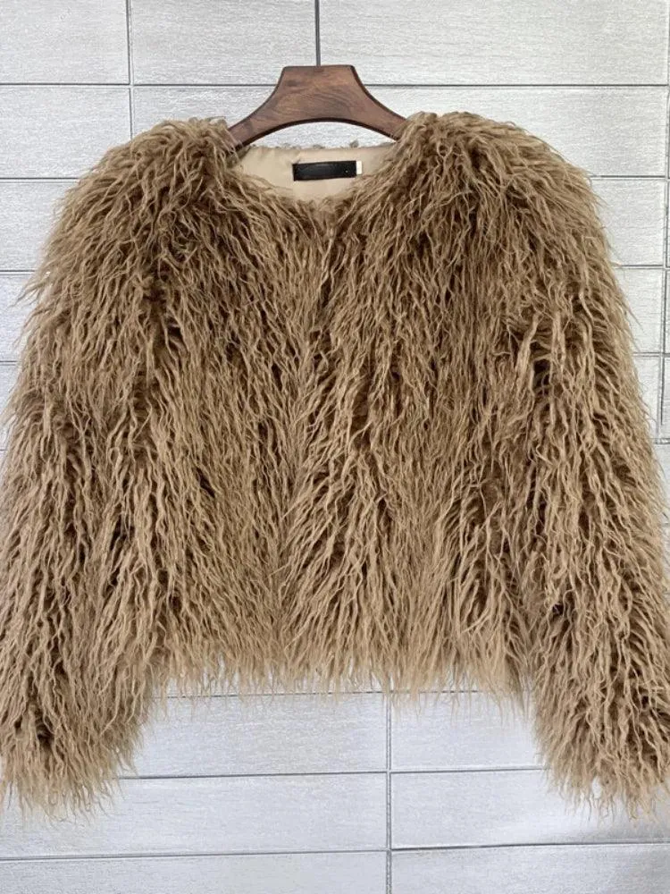2023 Women Faux Fur Coat Autumn Winter High Quality Fluffy Short Coat Faux Fur Jacket