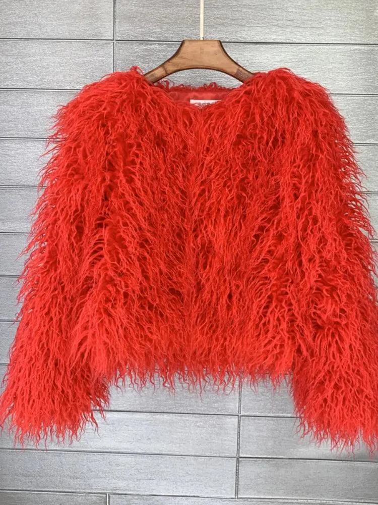 2023 Women Faux Fur Coat Autumn Winter High Quality Fluffy Short Coat Faux Fur Jacket