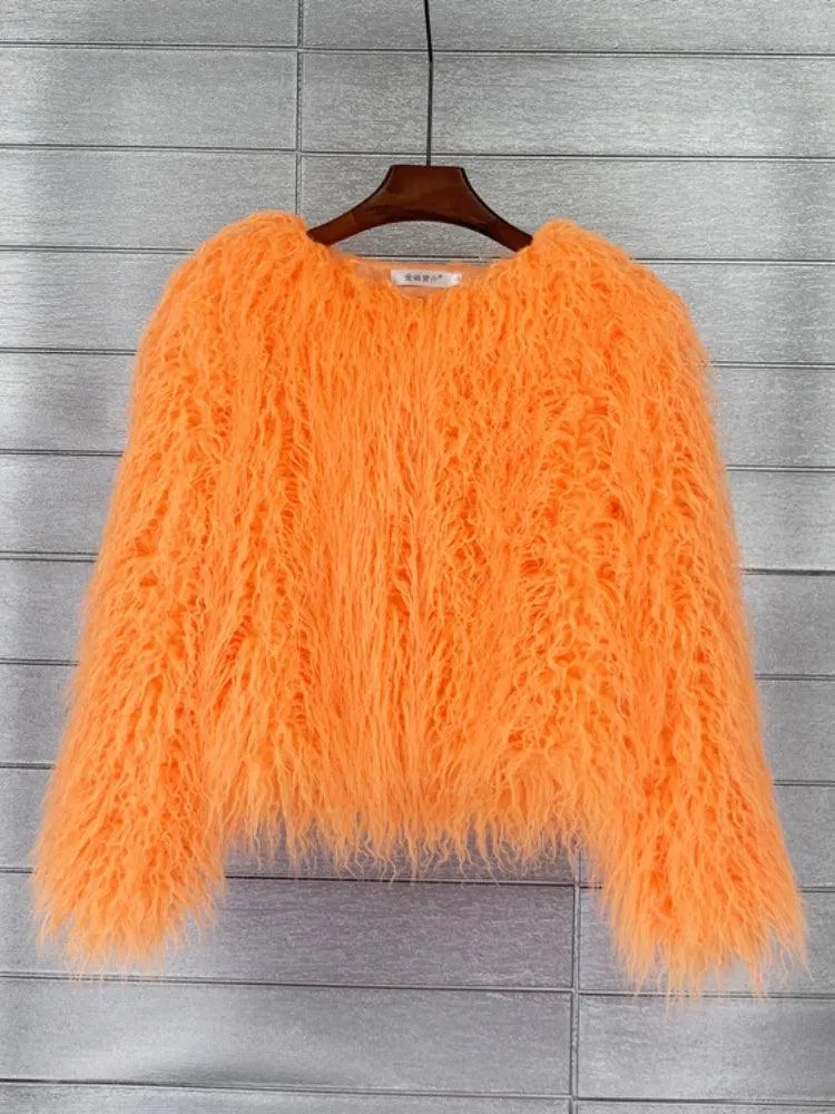 2023 Women Faux Fur Coat Autumn Winter High Quality Fluffy Short Coat Faux Fur Jacket