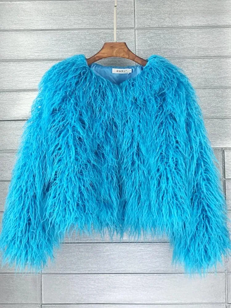 2023 Women Faux Fur Coat Autumn Winter High Quality Fluffy Short Coat Faux Fur Jacket
