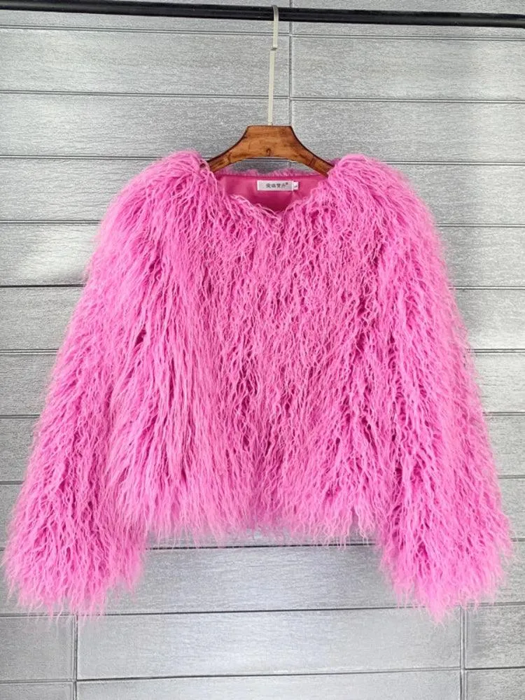 2023 Women Faux Fur Coat Autumn Winter High Quality Fluffy Short Coat Faux Fur Jacket