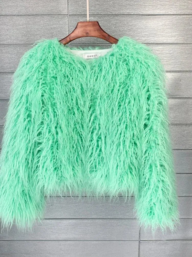 2023 Women Faux Fur Coat Autumn Winter High Quality Fluffy Short Coat Faux Fur Jacket