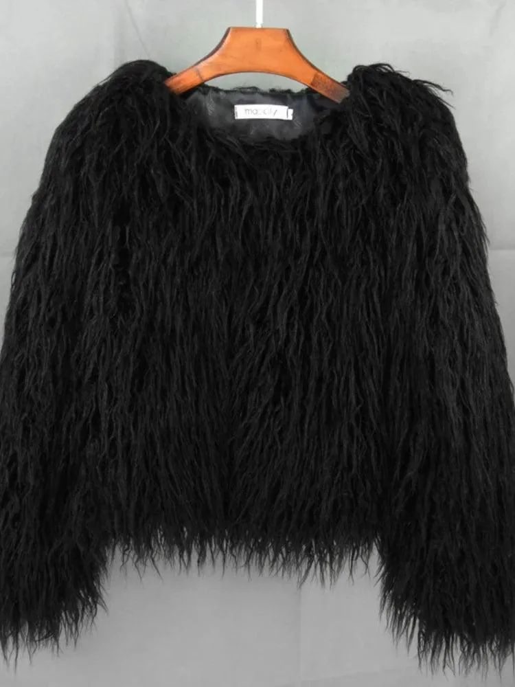 2023 Women Faux Fur Coat Autumn Winter High Quality Fluffy Short Coat Faux Fur Jacket