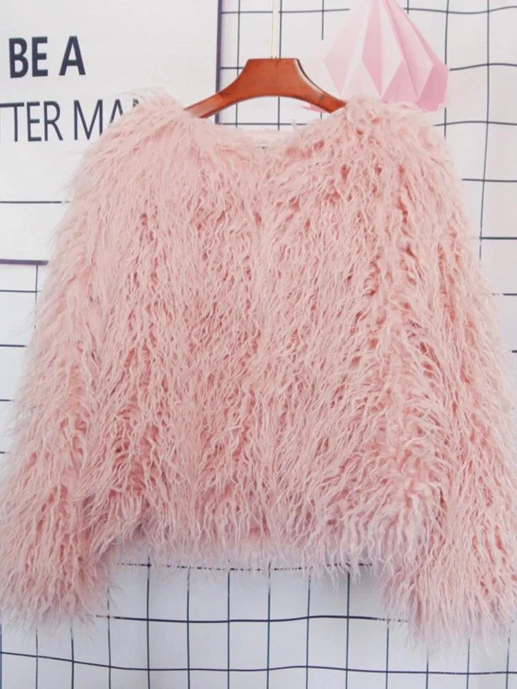 2023 Women Faux Fur Coat Autumn Winter High Quality Fluffy Short Coat Faux Fur Jacket