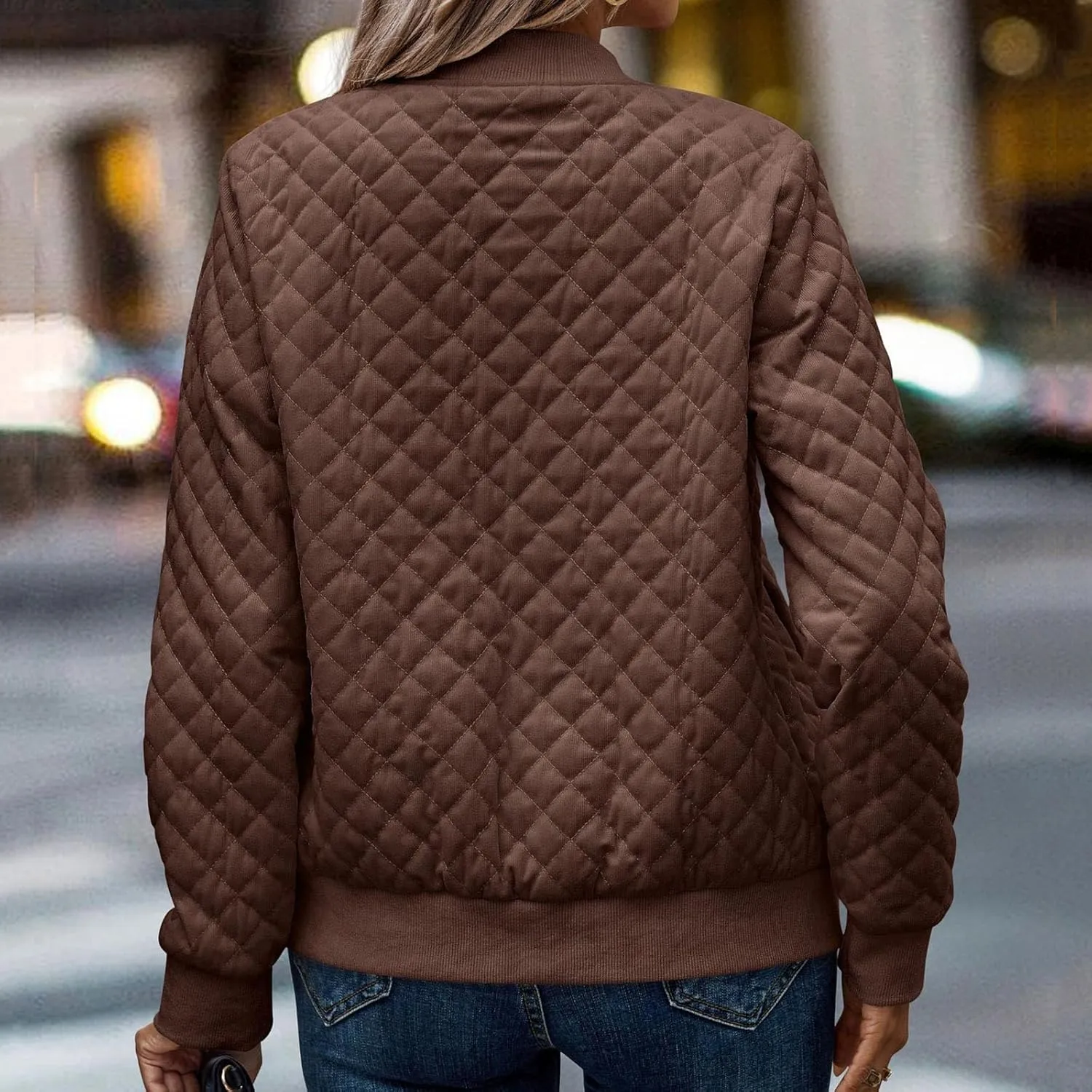 2023 Women's Bomber Jacket Winter Trendy Coats Casual Baseball Coat Button Up Outerwear Lightweight Windbreaker with Pockets