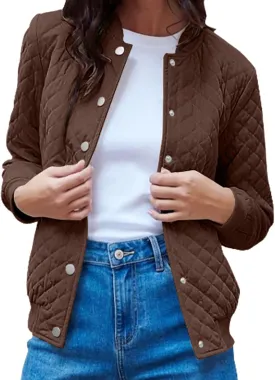 2023 Women's Bomber Jacket Winter Trendy Coats Casual Baseball Coat Button Up Outerwear Lightweight Windbreaker with Pockets