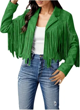 2023 Womens Fringe Jackets Fashion Cropped Petite Coats Tassel Motorcycle Short Jacket Trendy Casual Outerwear Overcoat
