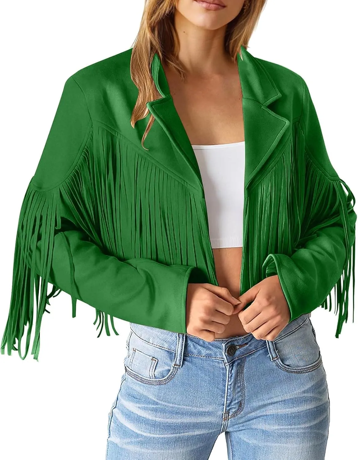 2023 Womens Fringe Jackets Fashion Cropped Petite Coats Tassel Motorcycle Short Jacket Trendy Casual Outerwear Overcoat
