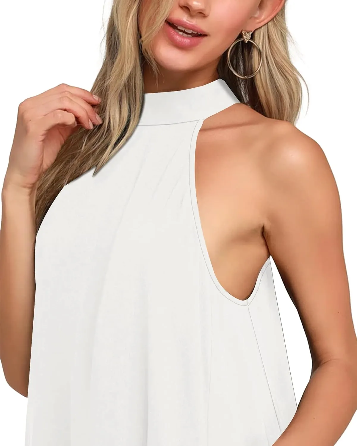 AUSELILY Womens Summer Dress Sleeveless Halter Neck Beach Dress Casual Sundresses with Pockets