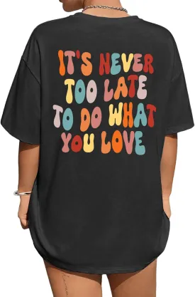 Avanova Women Graphic Oversized T-Shirt Short Sleeve Letter Print Loose Tee Top