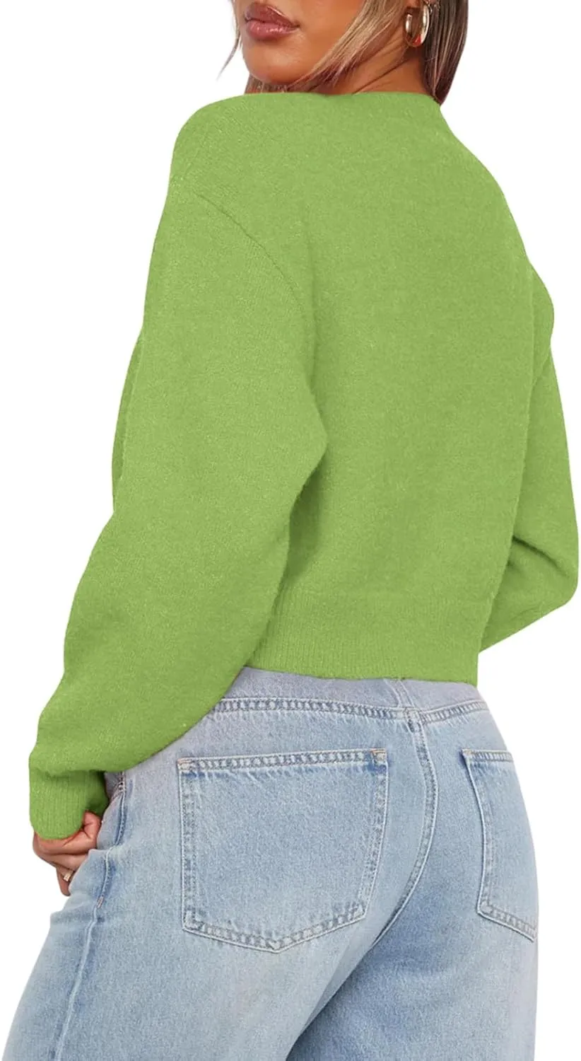 Balimtoy Women's Cropped Cardigan Sweaters Long Sleeve Button Down Sweaters Knit Cardigan Cute Y2k Open Front Crop Top