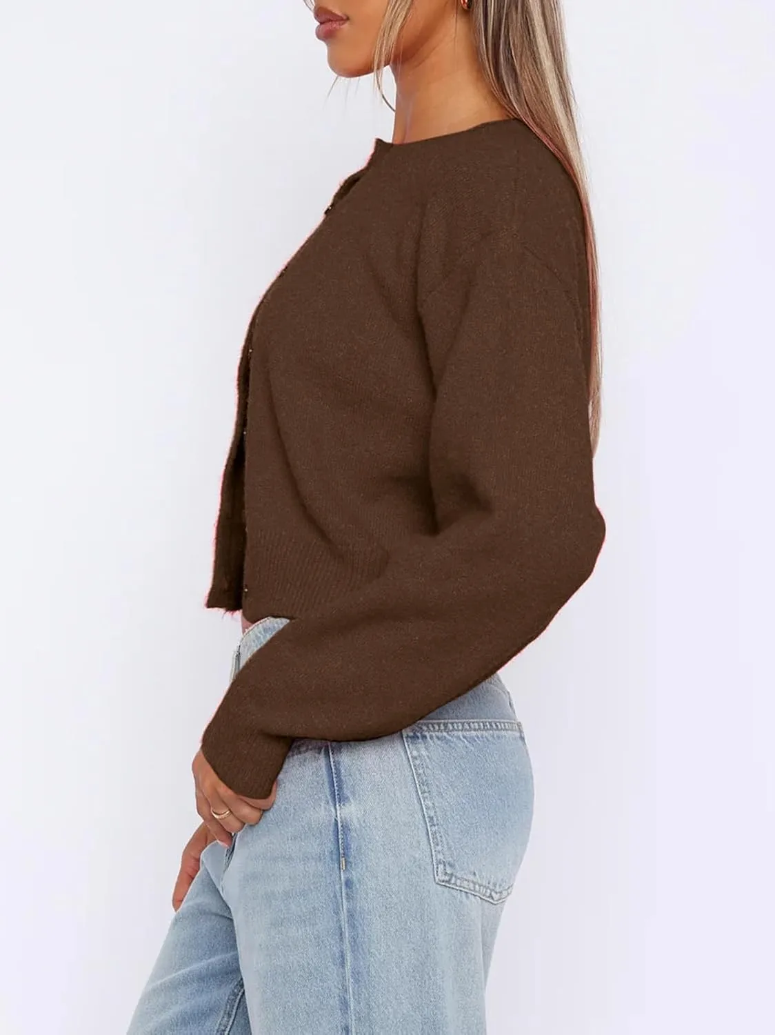 Balimtoy Women's Cropped Cardigan Sweaters Long Sleeve Button Down Sweaters Knit Cardigan Cute Y2k Open Front Crop Top