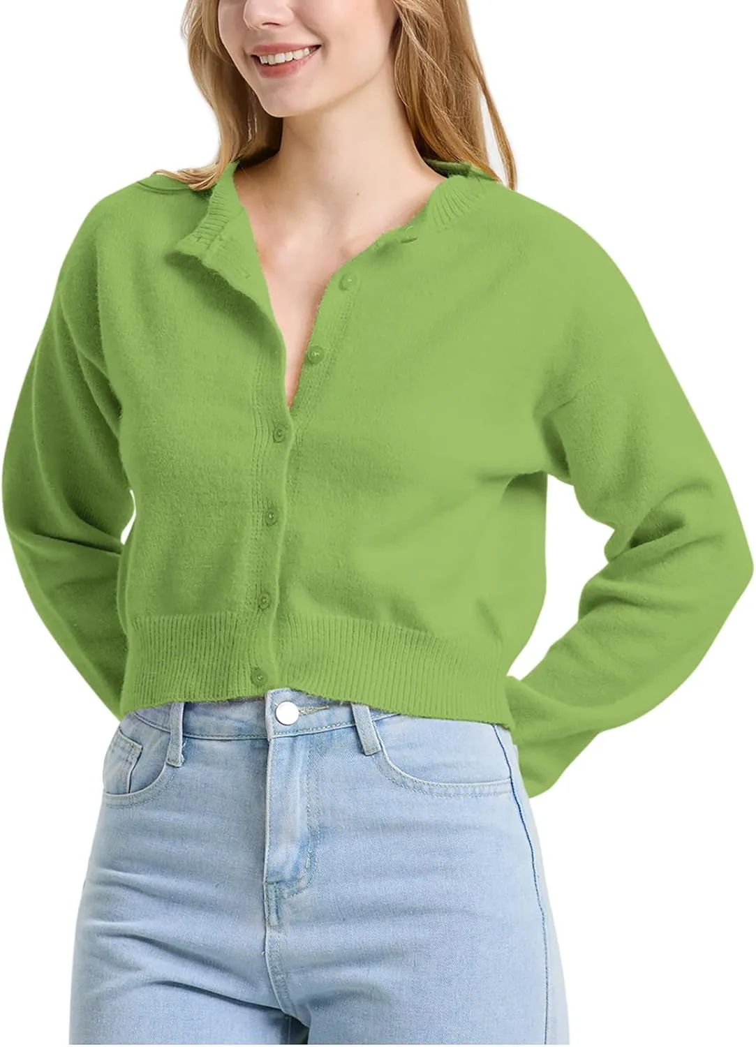 Balimtoy Women's Cropped Cardigan Sweaters Long Sleeve Button Down Sweaters Knit Cardigan Cute Y2k Open Front Crop Top