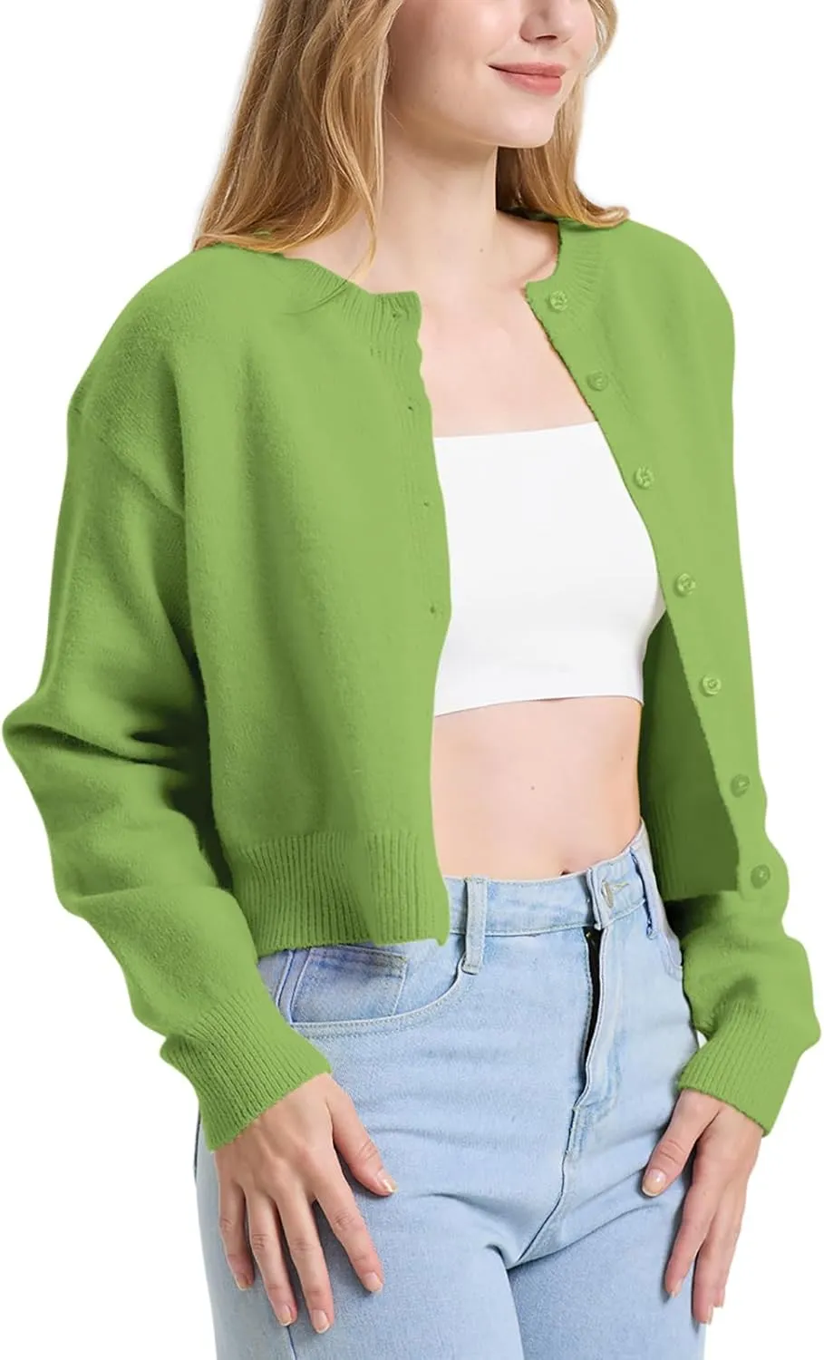 Balimtoy Women's Cropped Cardigan Sweaters Long Sleeve Button Down Sweaters Knit Cardigan Cute Y2k Open Front Crop Top