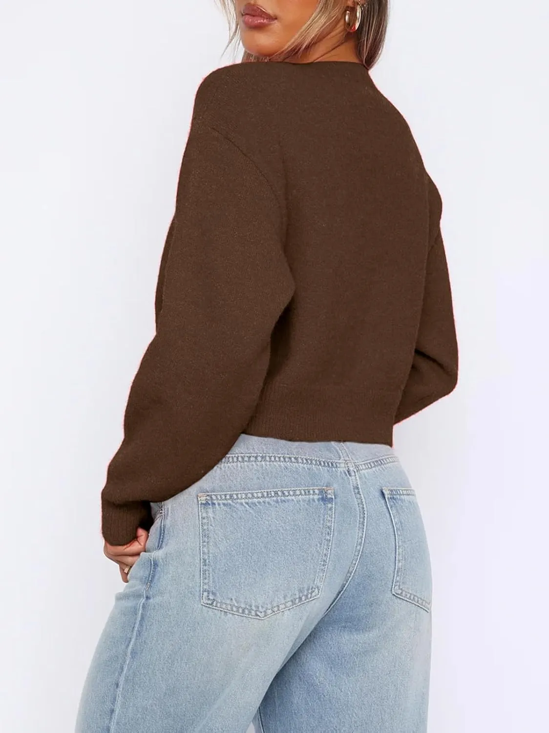 Balimtoy Women's Cropped Cardigan Sweaters Long Sleeve Button Down Sweaters Knit Cardigan Cute Y2k Open Front Crop Top