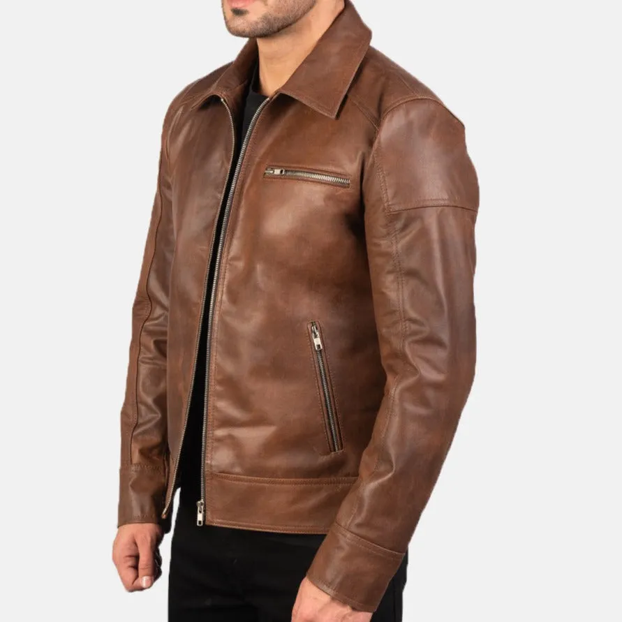 BIKER-1448 MUSH Brown Leather Biker Jacket