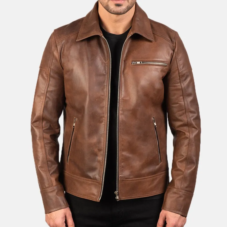 BIKER-1448 MUSH Brown Leather Biker Jacket