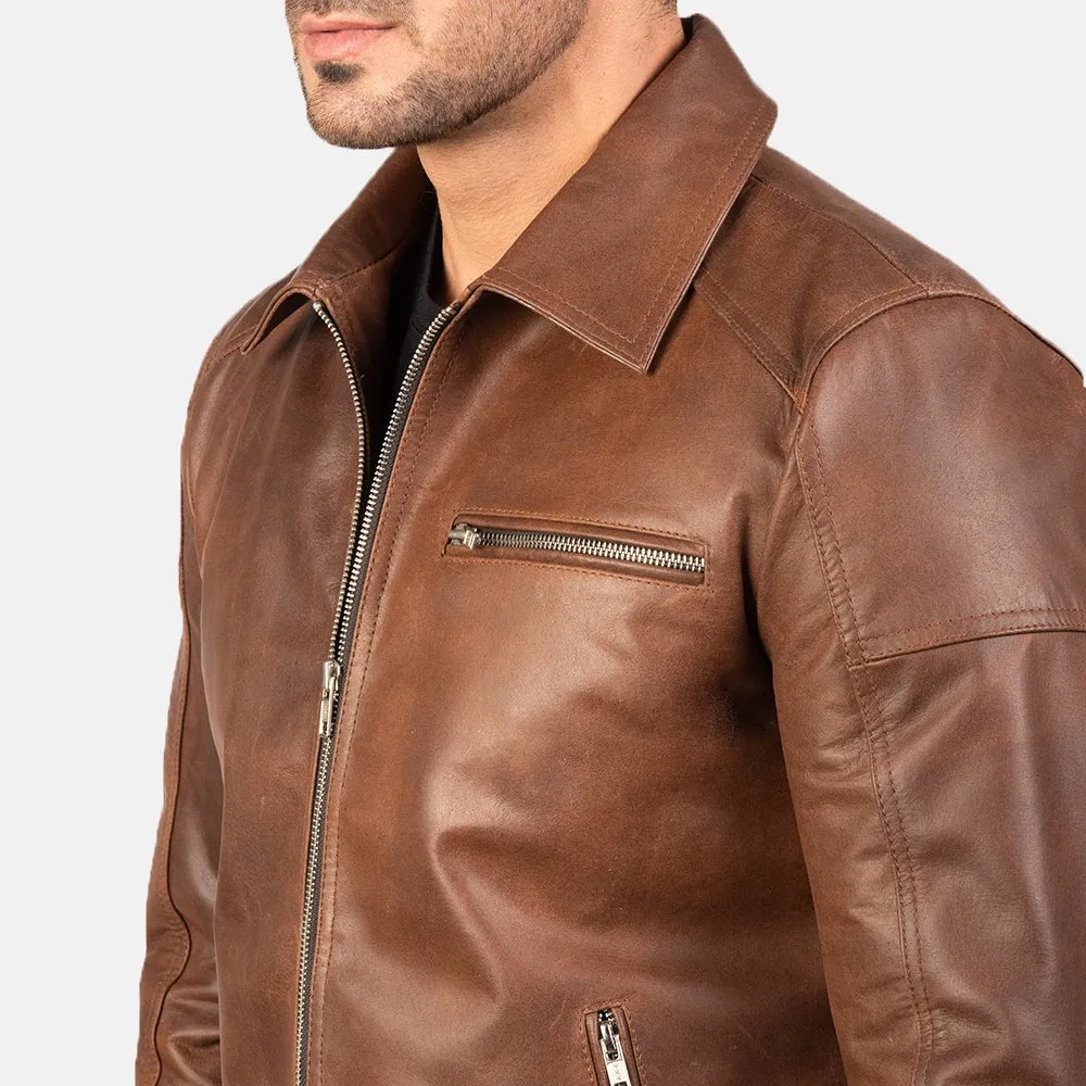 BIKER-1448 MUSH Brown Leather Biker Jacket