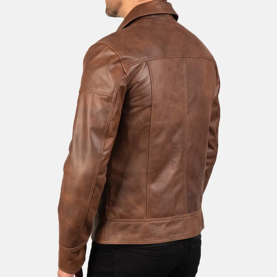 BIKER-1448 MUSH Brown Leather Biker Jacket