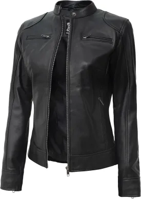 Blingsoul Real Leather Jacket Women - Cafe Racer Style Womens Leather Jackets