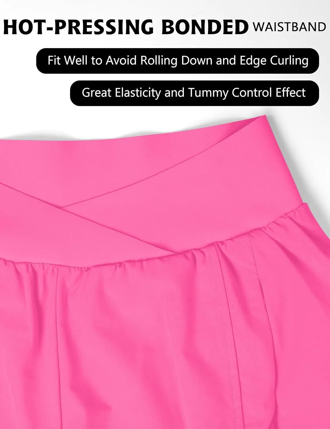 Blooming Jelly Women's Workout Shorts Athletic Running Shorts Crossover High Waisted Gym Shorts with Zipper Pockets