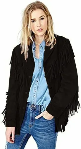Buckskin Suede Leather Jacket Genuine Leather Western Style Jacket with Fringe Details for Women