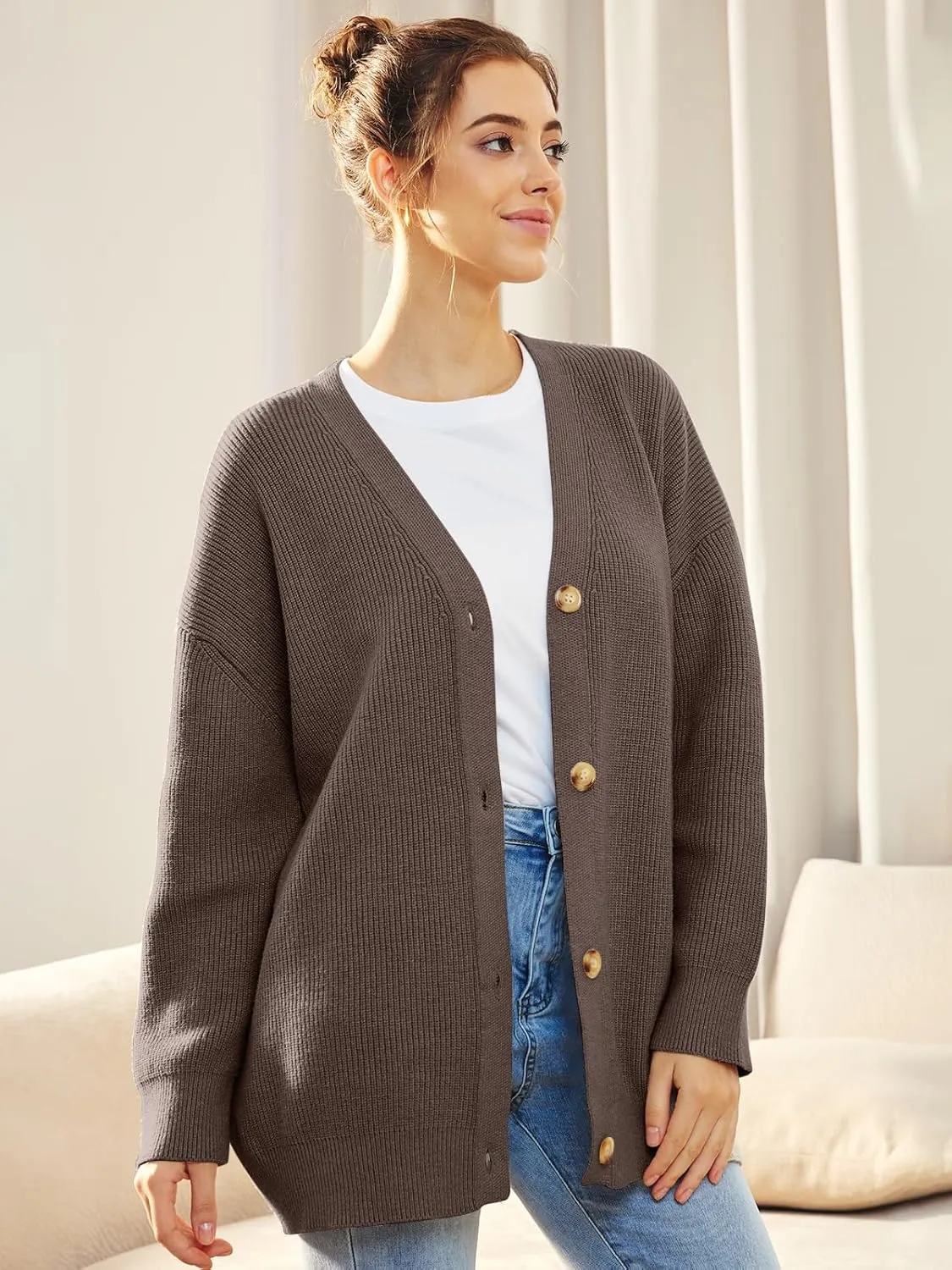 Cashmere Cocoon Cardigan for Women Open Front Oversized Button Down Chunky V Neck Fall Cardigans Sweaters Knit Coat