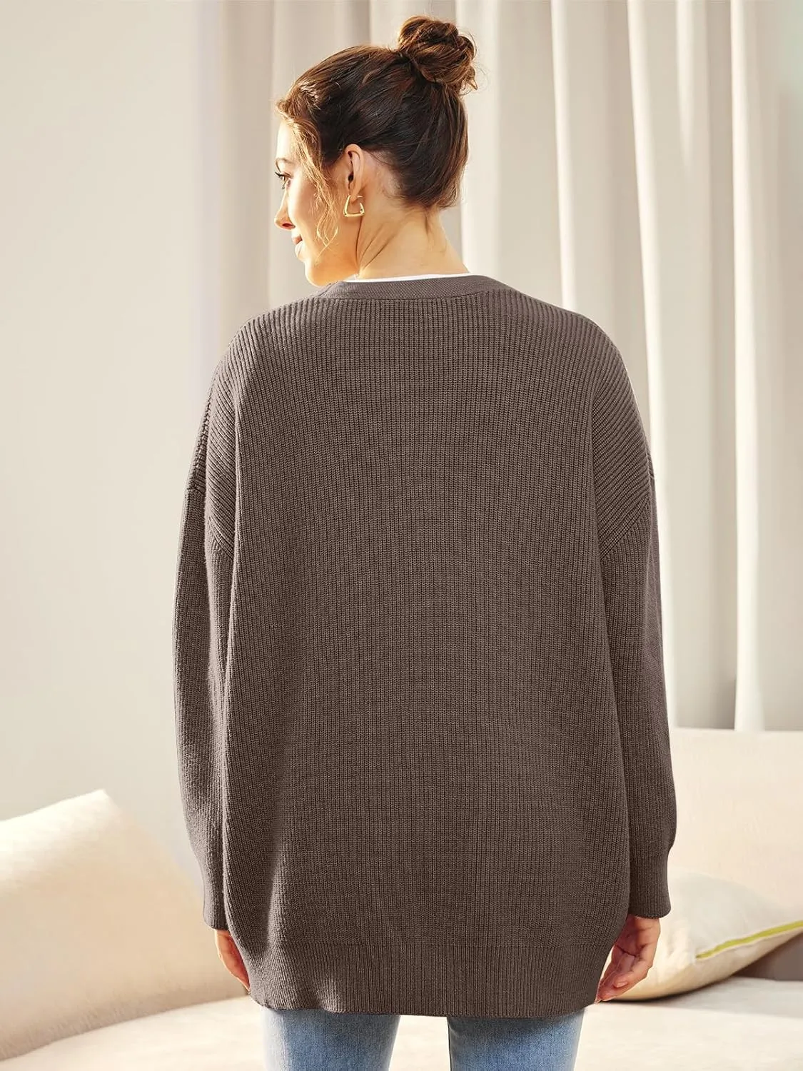 Cashmere Cocoon Cardigan for Women Open Front Oversized Button Down Chunky V Neck Fall Cardigans Sweaters Knit Coat