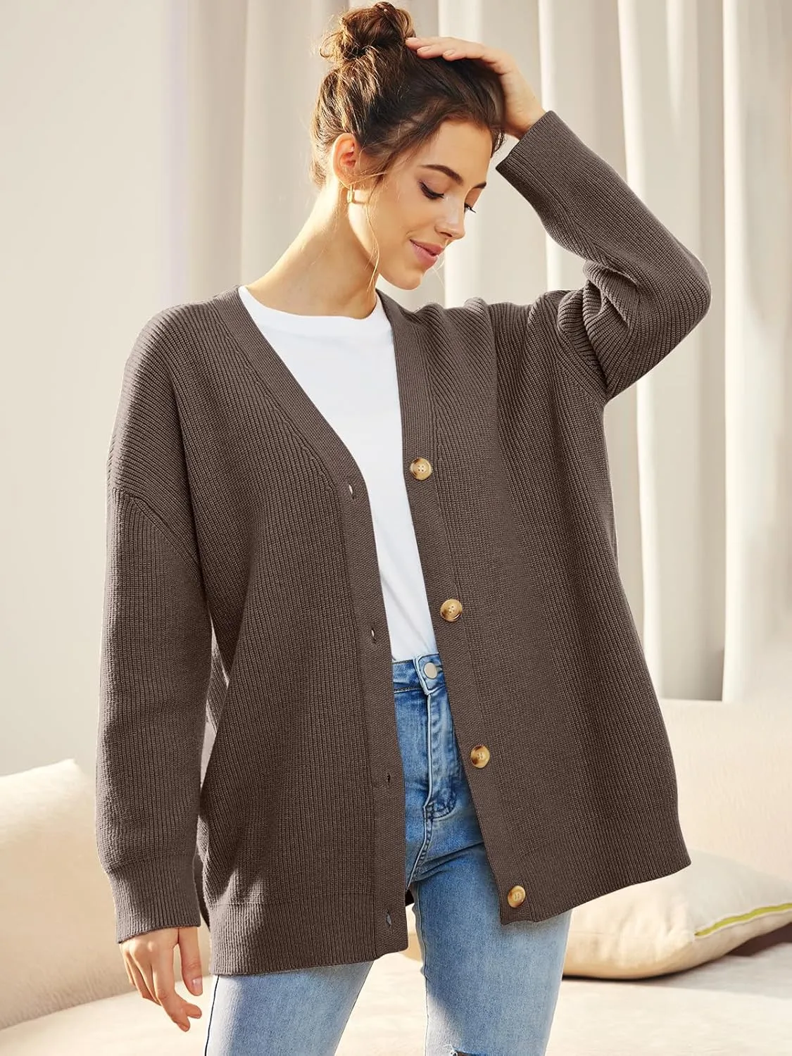 Cashmere Cocoon Cardigan for Women Open Front Oversized Button Down Chunky V Neck Fall Cardigans Sweaters Knit Coat