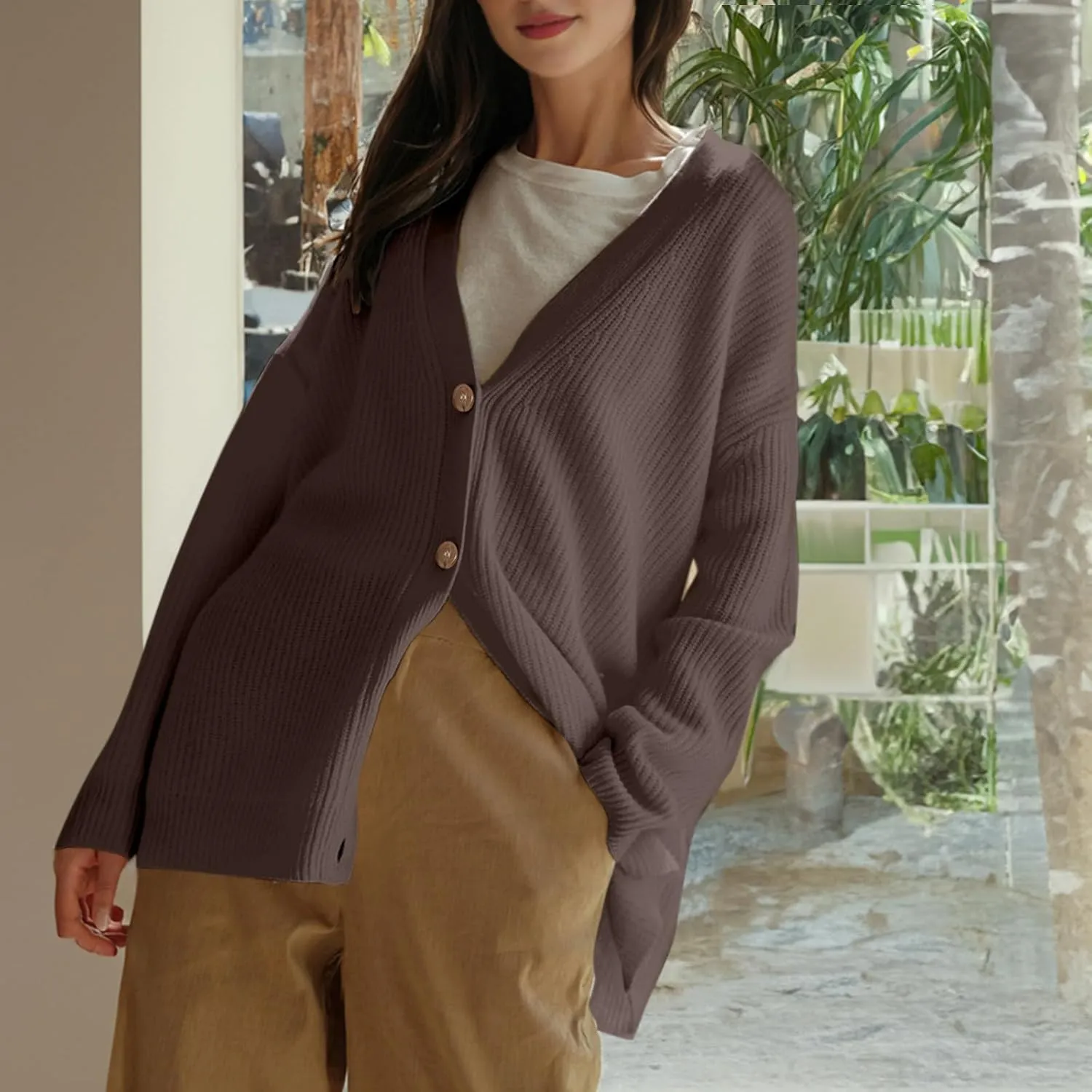 Cashmere Cocoon Cardigan for Women Open Front Oversized Button Down Chunky V Neck Fall Cardigans Sweaters Knit Coat