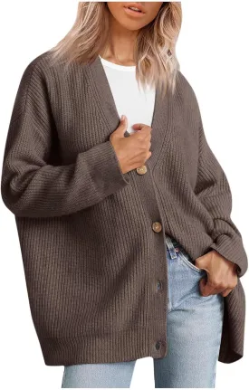 Cashmere Cocoon Cardigan for Women Open Front Oversized Button Down Chunky V Neck Fall Cardigans Sweaters Knit Coat
