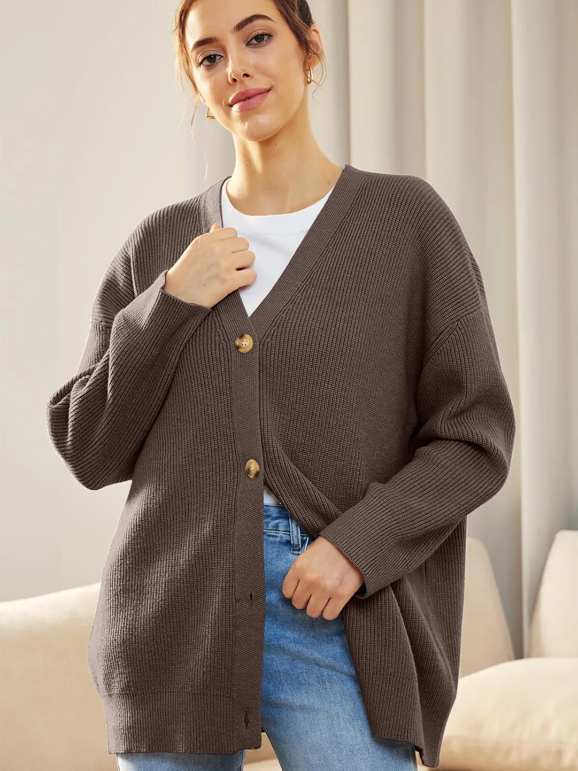 Cashmere Cocoon Cardigan for Women Open Front Oversized Button Down Chunky V Neck Fall Cardigans Sweaters Knit Coat