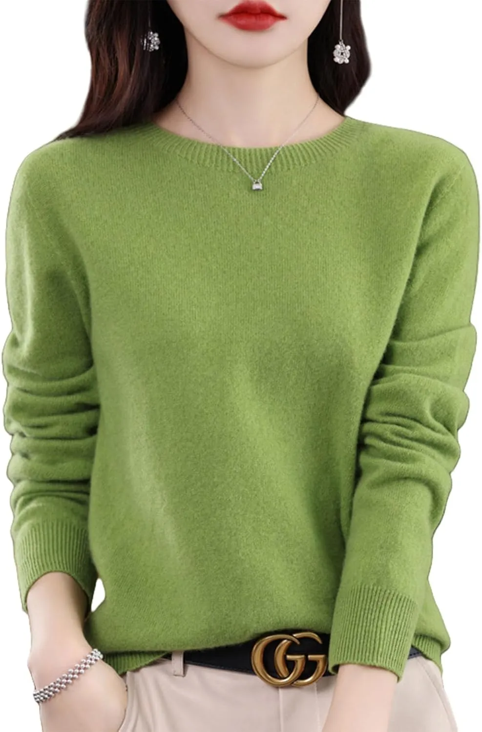 Cashmere Sweater for Women - Crew Neck Long Sleeve Soft Pullover