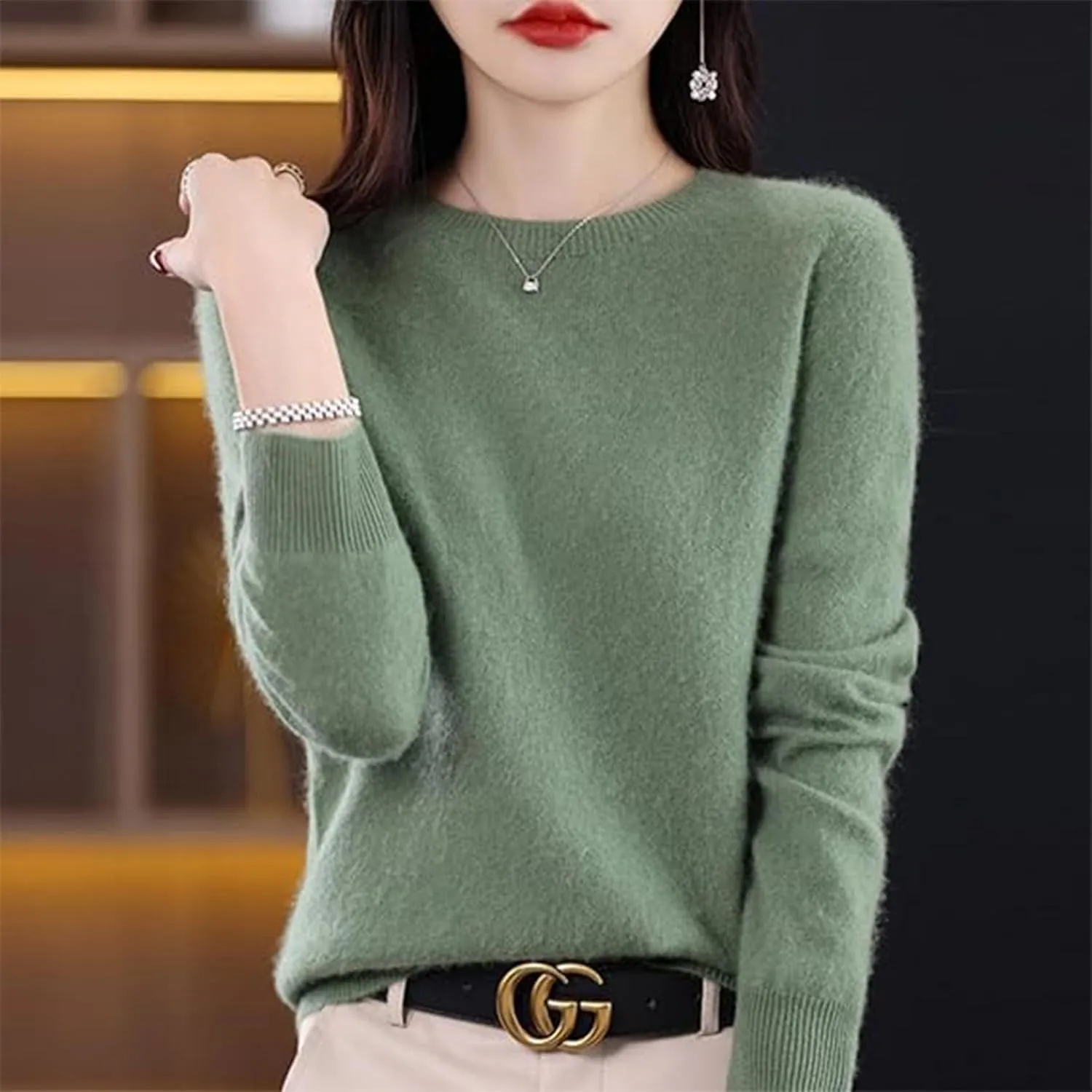 Cashmere Sweater for Women - Crew Neck Long Sleeve Soft Pullover