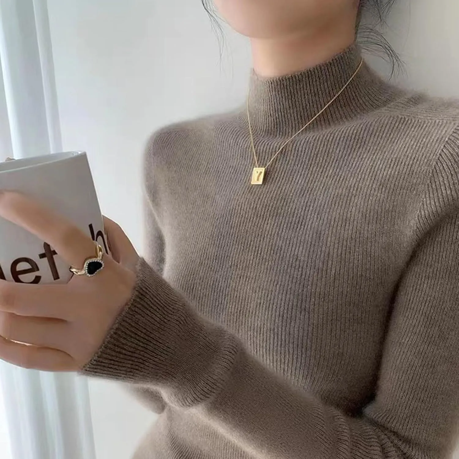 Cashmere Sweaters for Women, 100% Cashmere Half Turtleneck Warm Light Long Sleeve Crew Neck Soft Pullover Sweater