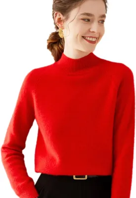 Cashmere Sweaters for Women, 100% Cashmere Half Turtleneck Warm Light Long Sleeve Crew Neck Soft Pullover Sweater