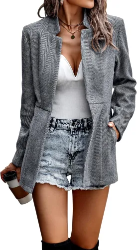 CCTOO Women's Coat Casual Open Front Blazer Long Sleeve Stand Collar Solid Trench Business Work Office Jacket Outwear