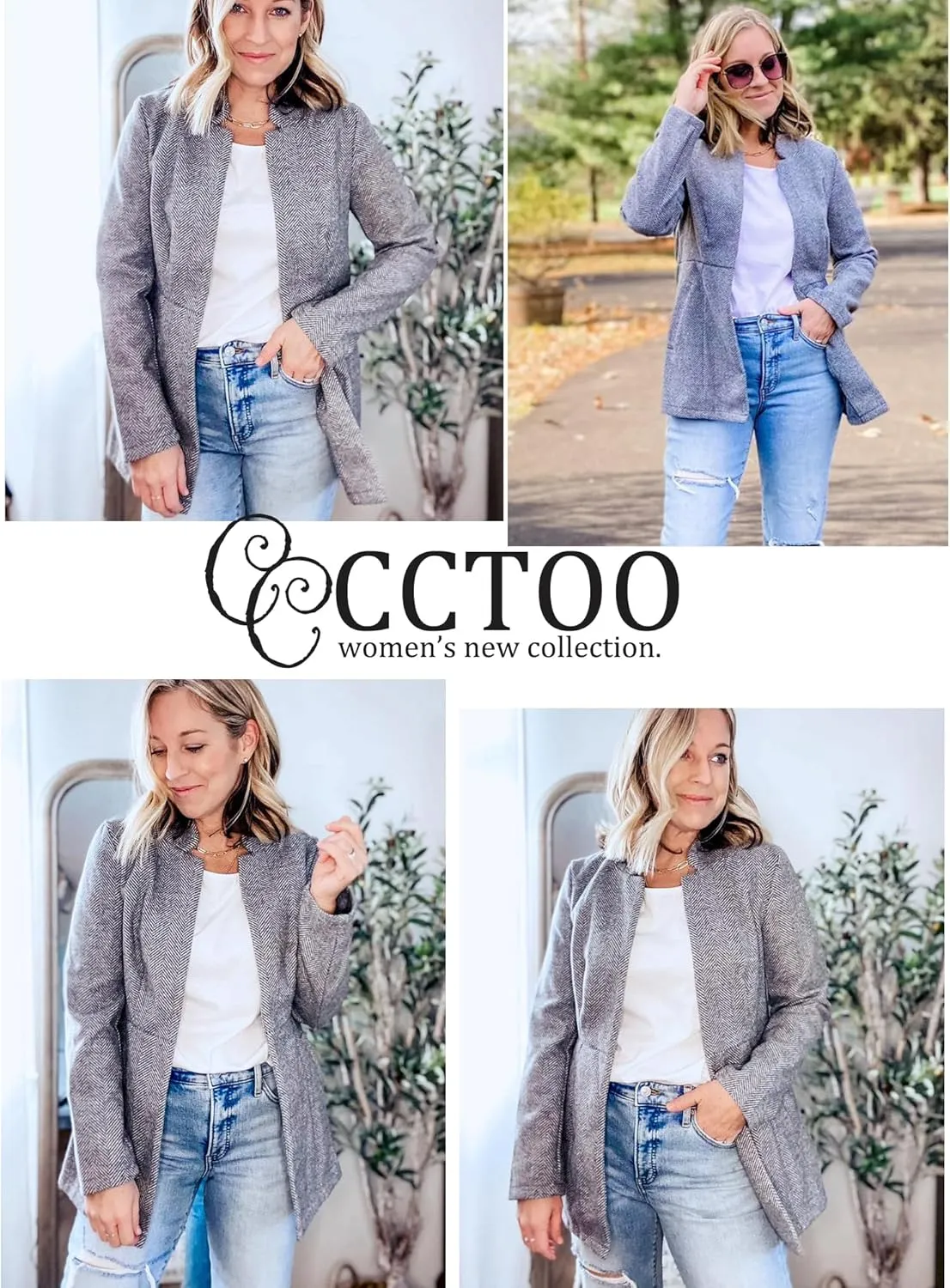 CCTOO Women's Coat Casual Open Front Blazer Long Sleeve Stand Collar Solid Trench Business Work Office Jacket Outwear