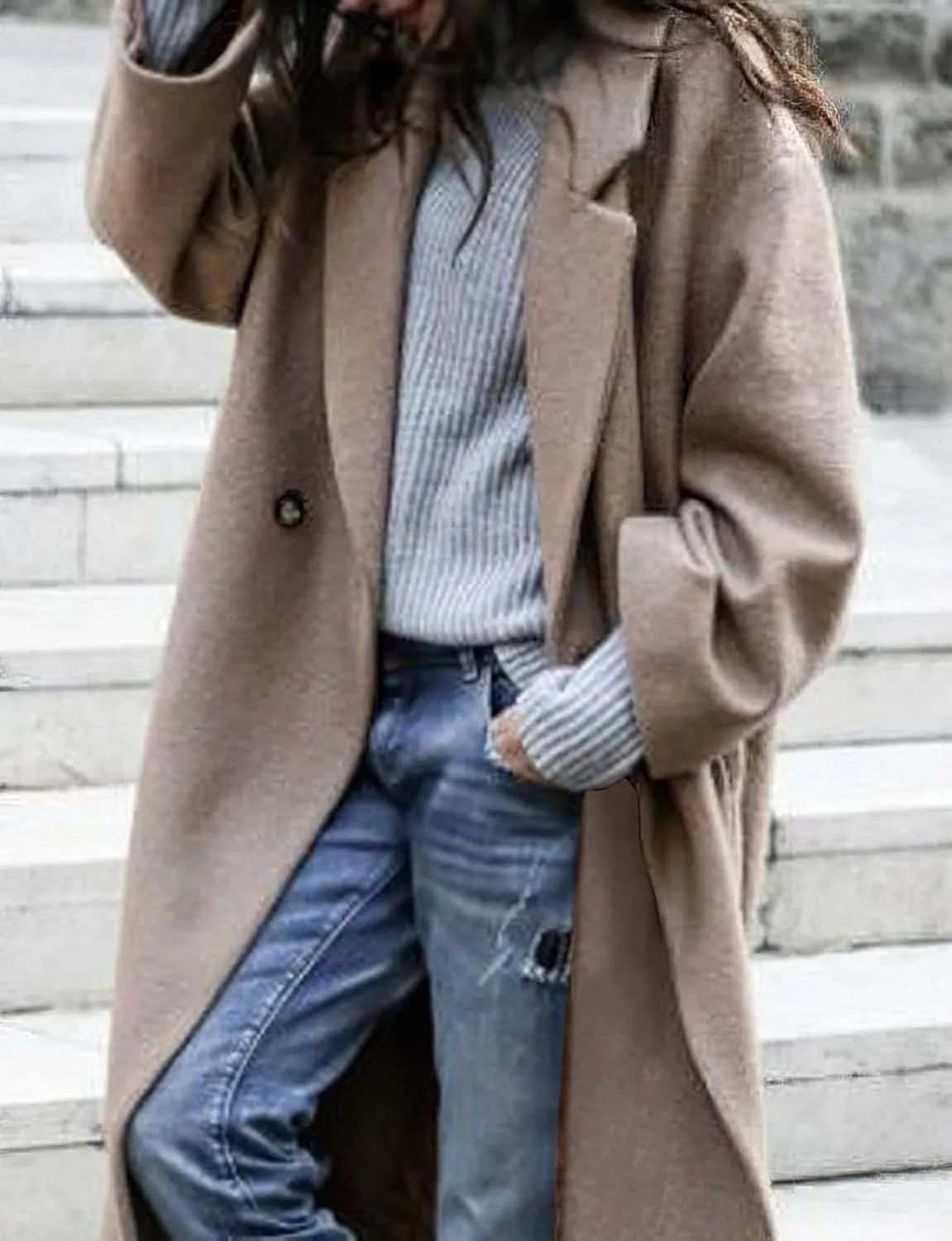 CHARTOU Women's Oversized Notched Collar Wool Blend Single Breast Midi Long Trench Coat