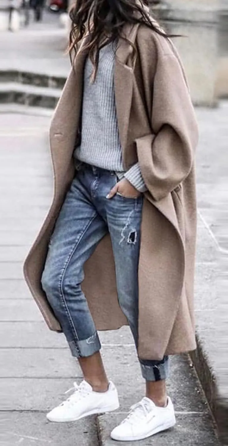 CHARTOU Women's Oversized Notched Collar Wool Blend Single Breast Midi Long Trench Coat