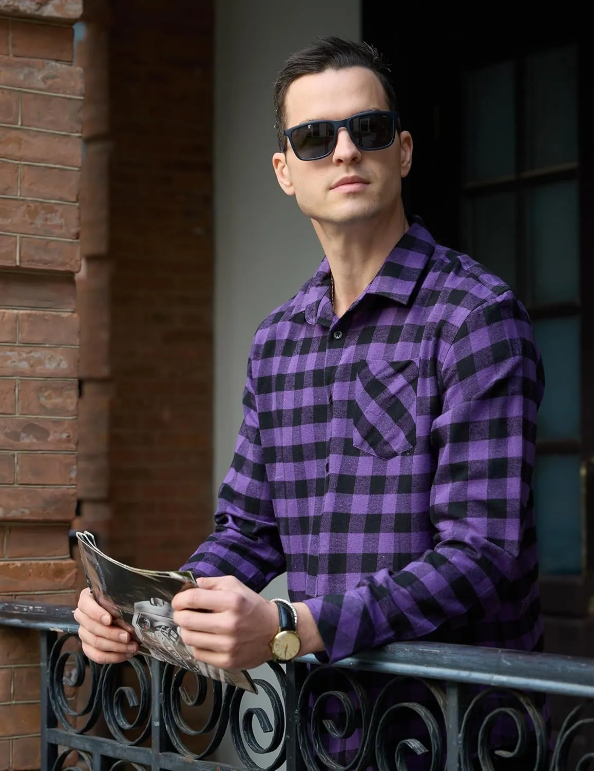 COOFANDY Men's Flannel Shirts Long Sleeve Button Down Plaid Shirt Lightweight Shirt Jacket