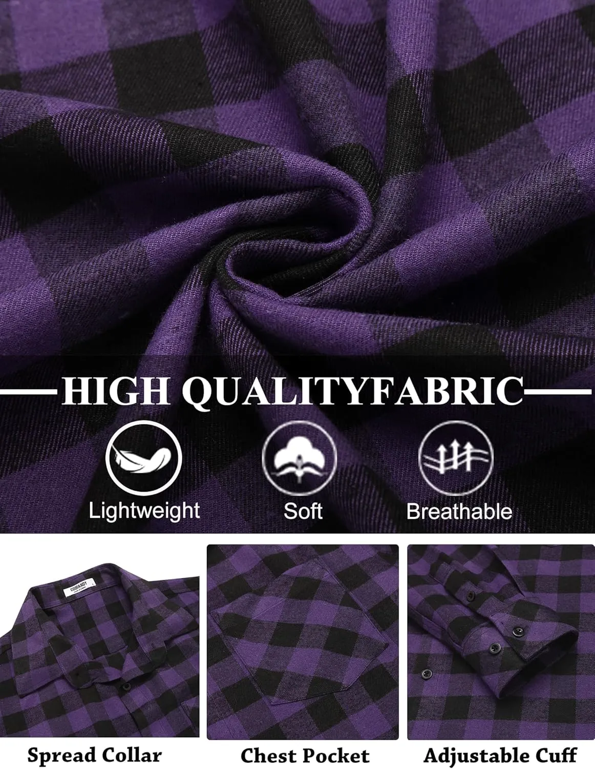 COOFANDY Men's Flannel Shirts Long Sleeve Button Down Plaid Shirt Lightweight Shirt Jacket