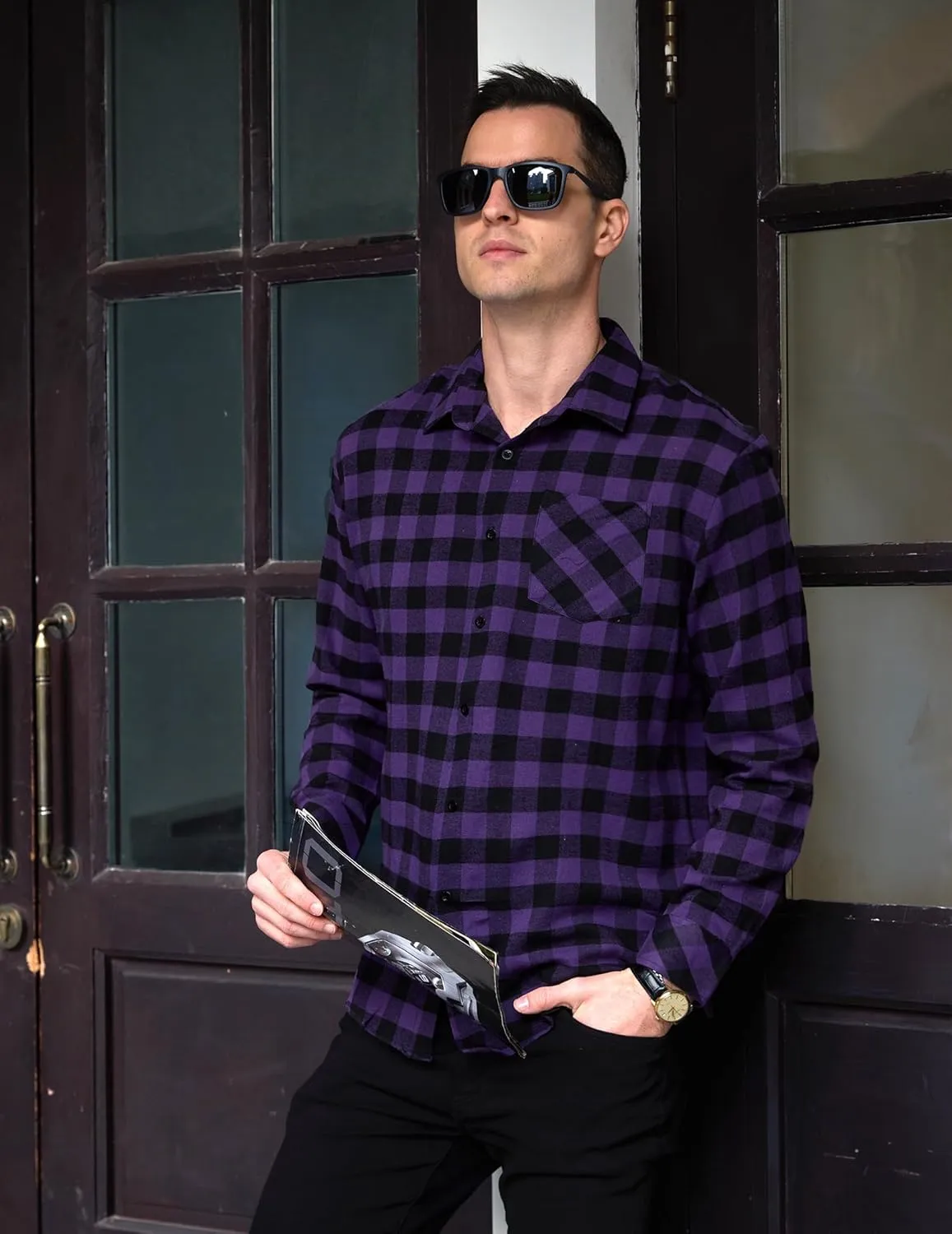 COOFANDY Men's Flannel Shirts Long Sleeve Button Down Plaid Shirt Lightweight Shirt Jacket