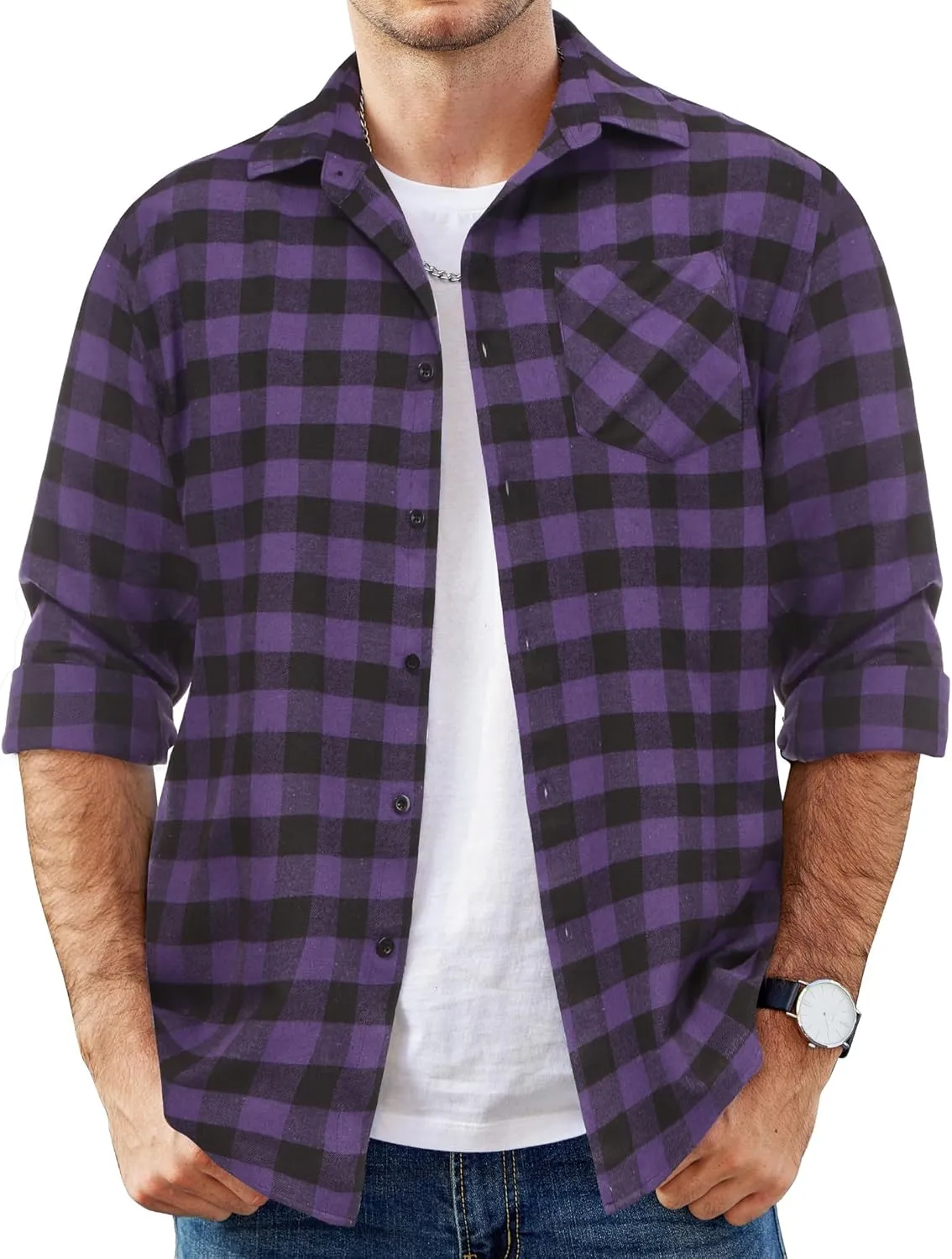 COOFANDY Men's Flannel Shirts Long Sleeve Button Down Plaid Shirt Lightweight Shirt Jacket
