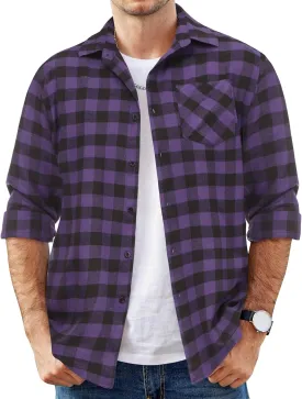 COOFANDY Men's Flannel Shirts Long Sleeve Button Down Plaid Shirt Lightweight Shirt Jacket