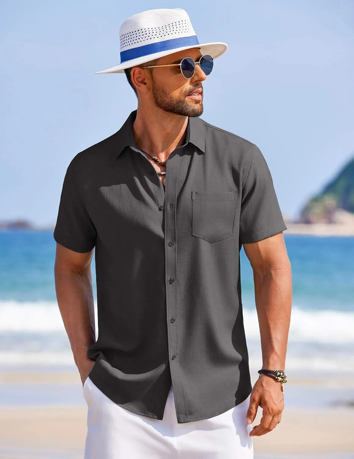 COOFANDY Men's Summer Beach Vacation Shirt Casual Button Down Short Sleeve Shirt Hawaiian Tropical Resort Wear