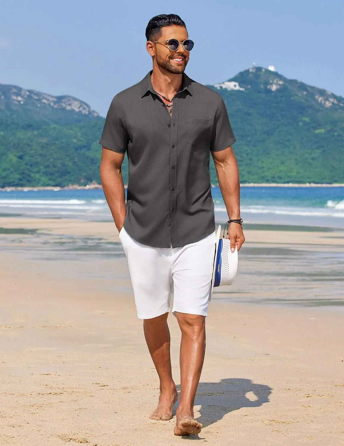 COOFANDY Men's Summer Beach Vacation Shirt Casual Button Down Short Sleeve Shirt Hawaiian Tropical Resort Wear