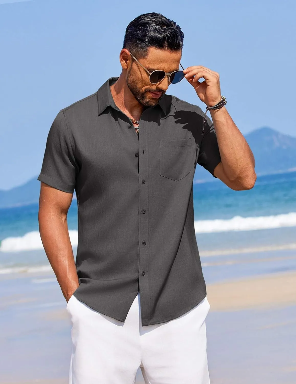 COOFANDY Men's Summer Beach Vacation Shirt Casual Button Down Short Sleeve Shirt Hawaiian Tropical Resort Wear