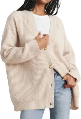 Emcak Cashmere Cocoon Cardigan, Oversized Open Front Cardigan for Women (Beige, S)